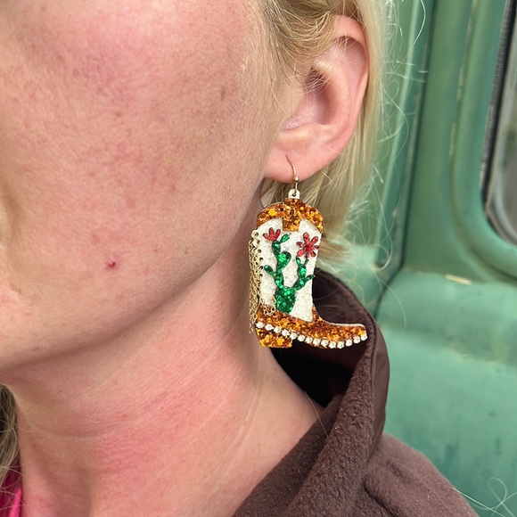 Glitter Cactus Boot Earrings - Picture 11 of 15